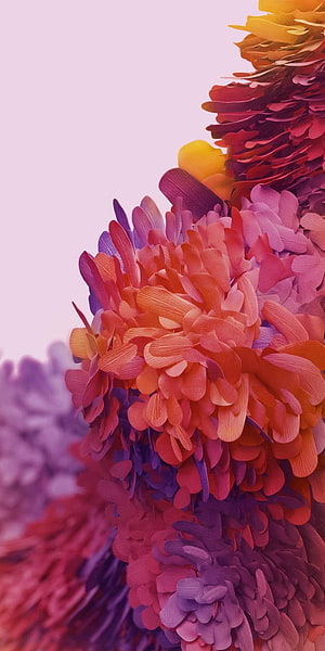 Vibrant 3D Abstract Floral Art with Layered Petals in Pink, Orange, and Purple HD phone wallpaper