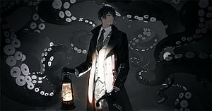 Anime Man in Trench Coat Holding Lantern Amidst Dark Tentacles, klein moretti (lord of the mysteries) drawn, Lord of Mysteries HD wallpaper