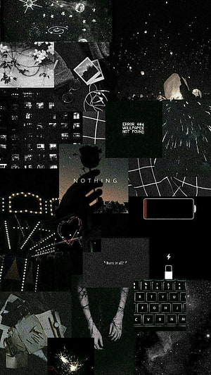 Dark Vintage Aesthetic Collage with Glitch Text and Silhouette HD phone wallpaper