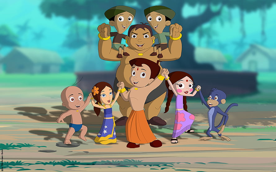Chhota Bheem and Friends Dancing in a Village with a Monkey HD wallpaper