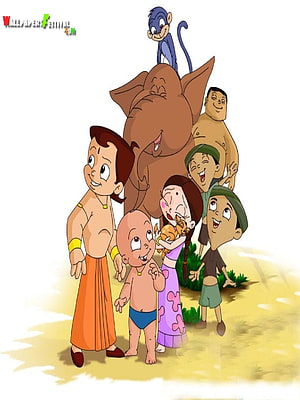 Chhota Bheem Animated Group Portrait with Elephant and Monkey HD phone wallpaper