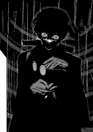 Kaneki Ken Black Reaper Manga Panel in High Contrast Monochrome Style HD phone wallpaper