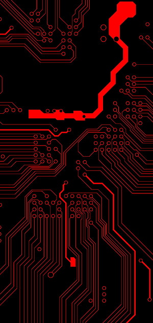 Red Neon Circuit Board Pattern on Black Background HD phone wallpaper