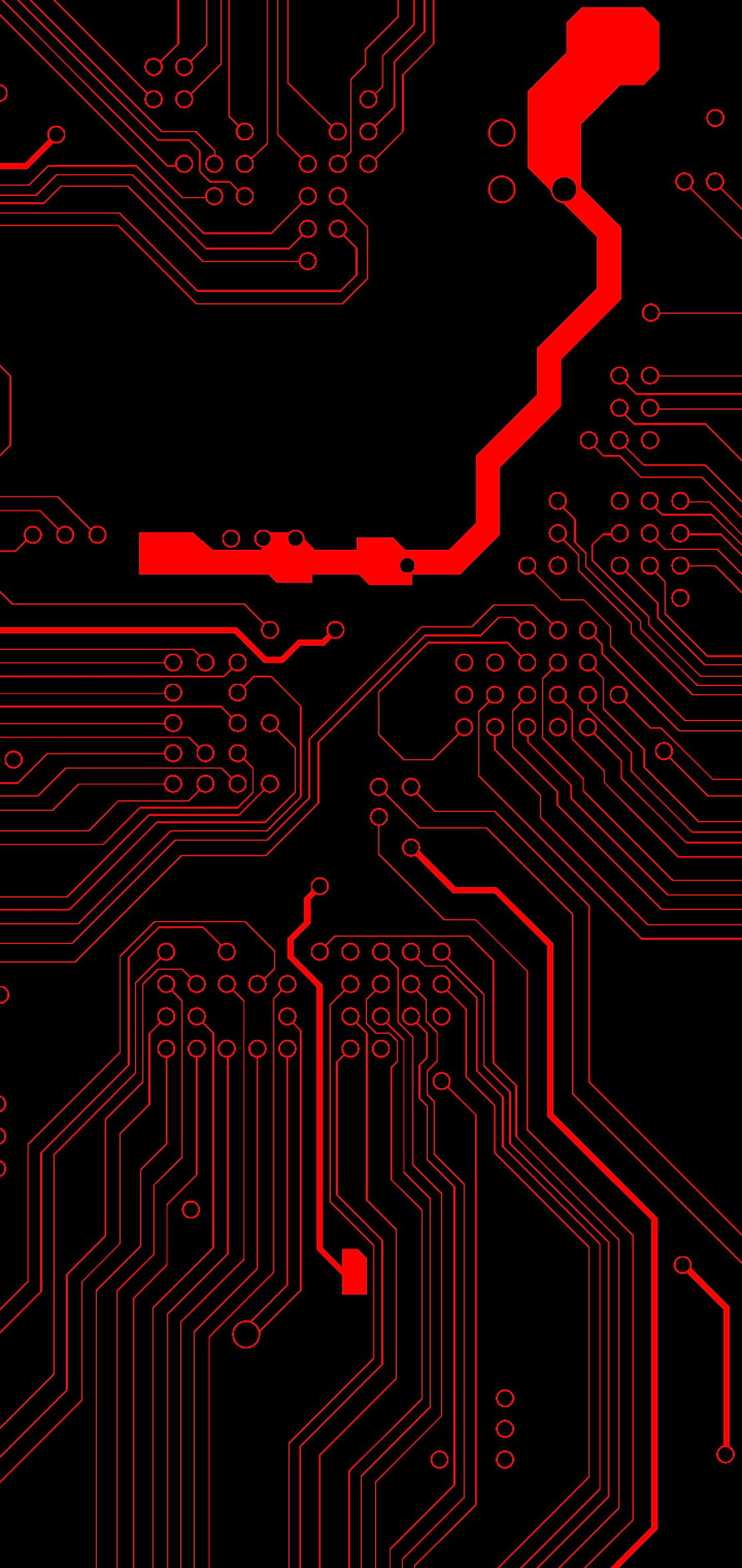 Red Neon Circuit Board Pattern on Black Background HD phone wallpaper