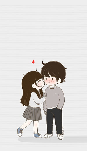 Cute Chibi Anime Couple Kissing Wallpaper HD phone wallpaper