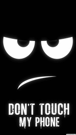 Menacing Glowing Eyes and Don't Touch My Phone Warning on Black Background HD phone wallpaper
