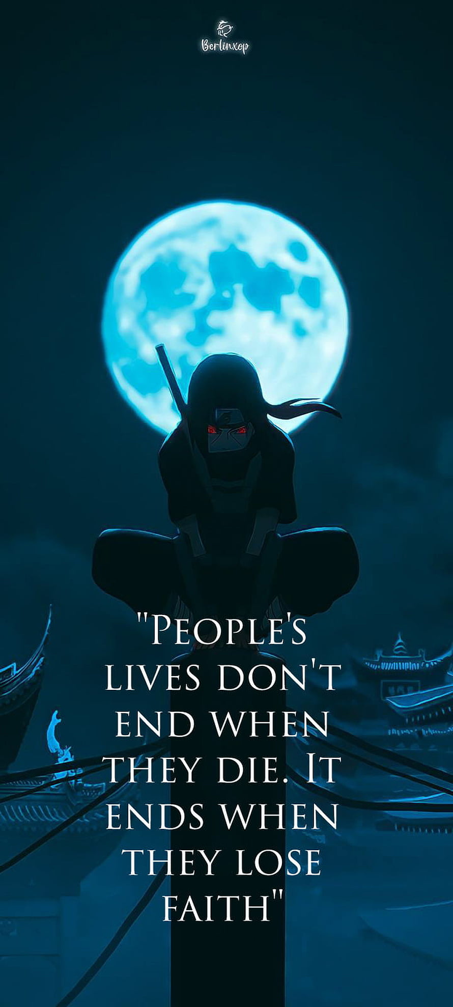 Itachi Uchiha Silhouette Under Full Moon with Quote HD phone wallpaper