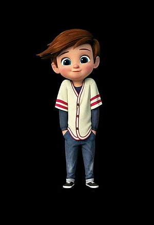 Cute 3D Cartoon Boy in Baseball Jersey and Jeans on Black Background HD phone wallpaper