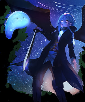 Rimuru Tempest in Human Form Holding Sword Under Starry Night Sky, Rimuru Tempest - Tensei Shitara Slime Datta Ken HD phone wallpaper