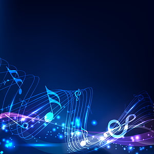 Glowing Blue Musical Notes and Treble Clefs on Dark Background HD wallpaper
