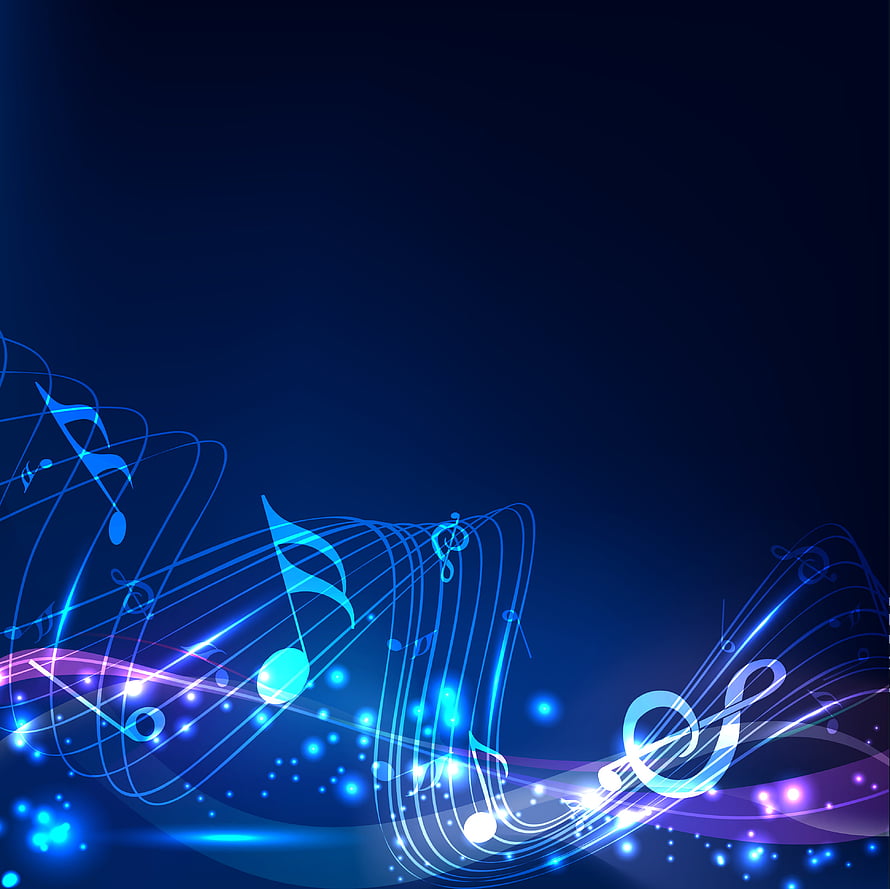 Glowing Blue Musical Notes and Treble Clefs on Dark Background HD wallpaper