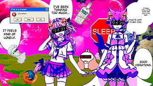 JuanjesUwU Anime Collage with Surreal Elements and Vibrant Pink Background HD wallpaper