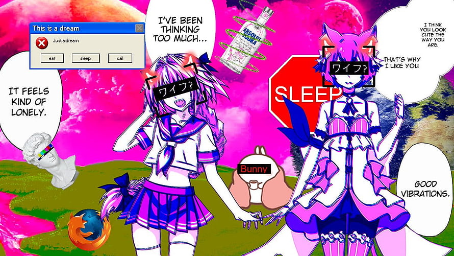 JuanjesUwU Anime Collage with Surreal Elements and Vibrant Pink Background HD wallpaper