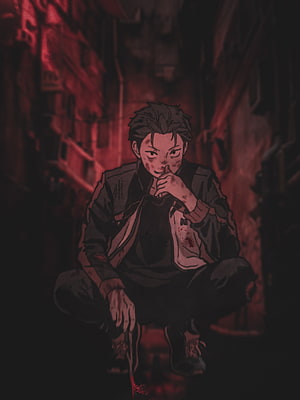 Natsuki Subaru Crouching in Dark Red Alleyway From Rezero Anime Illustration HD phone wallpaper