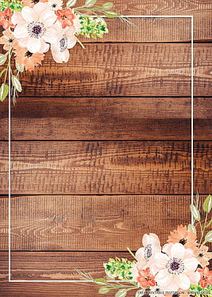 Rustic Wood Plank Background with Watercolor Floral Corner Accents and White Frame HD phone wallpaper