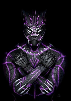 Black Panther Purple Suit Concept Art with Glowing Tribal Patterns HD phone wallpaper