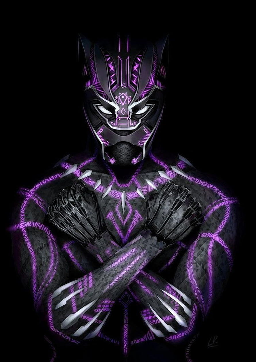 Black Panther Purple Suit Concept Art with Glowing Tribal Patterns HD phone wallpaper