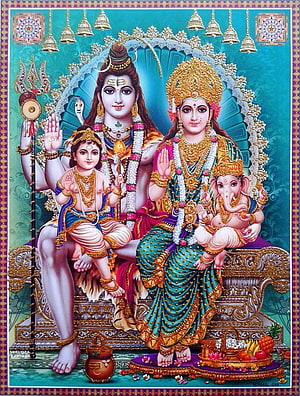 Lord Shiva Parivar Family Portrait with Parvati, Ganesha, and Kartikeya HD phone wallpaper