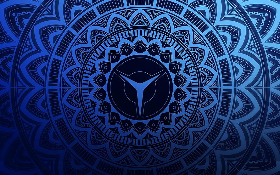 Intricate Blue Mandala Pattern with Central Geometric Emblem HD wallpaper
