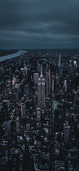Aerial View of New York City Skyline at Night with Empire State Building HD phone wallpaper