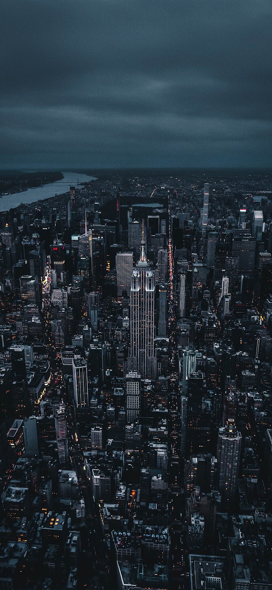 Aerial View of New York City Skyline at Night with Empire State Building HD phone wallpaper