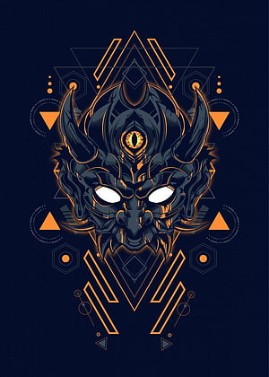 Futuristic Cyberpunk Demon Mask with Glowing Third Eye and Geometric Patterns HD phone wallpaper