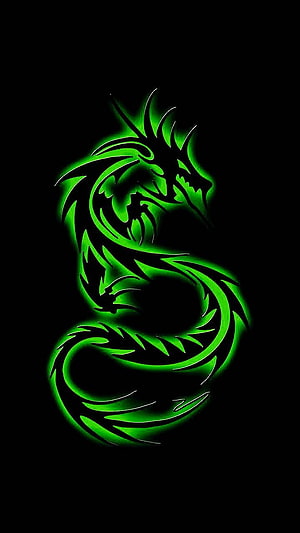 Glowing Neon Green Dragon Coiled in Dark Minimalist Style HD phone wallpaper