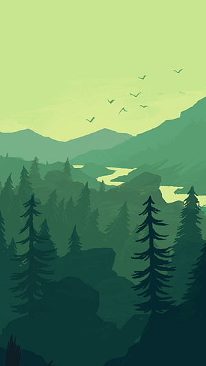 Serene Green Mountain Landscape With Pine Forest And River HD phone wallpaper
