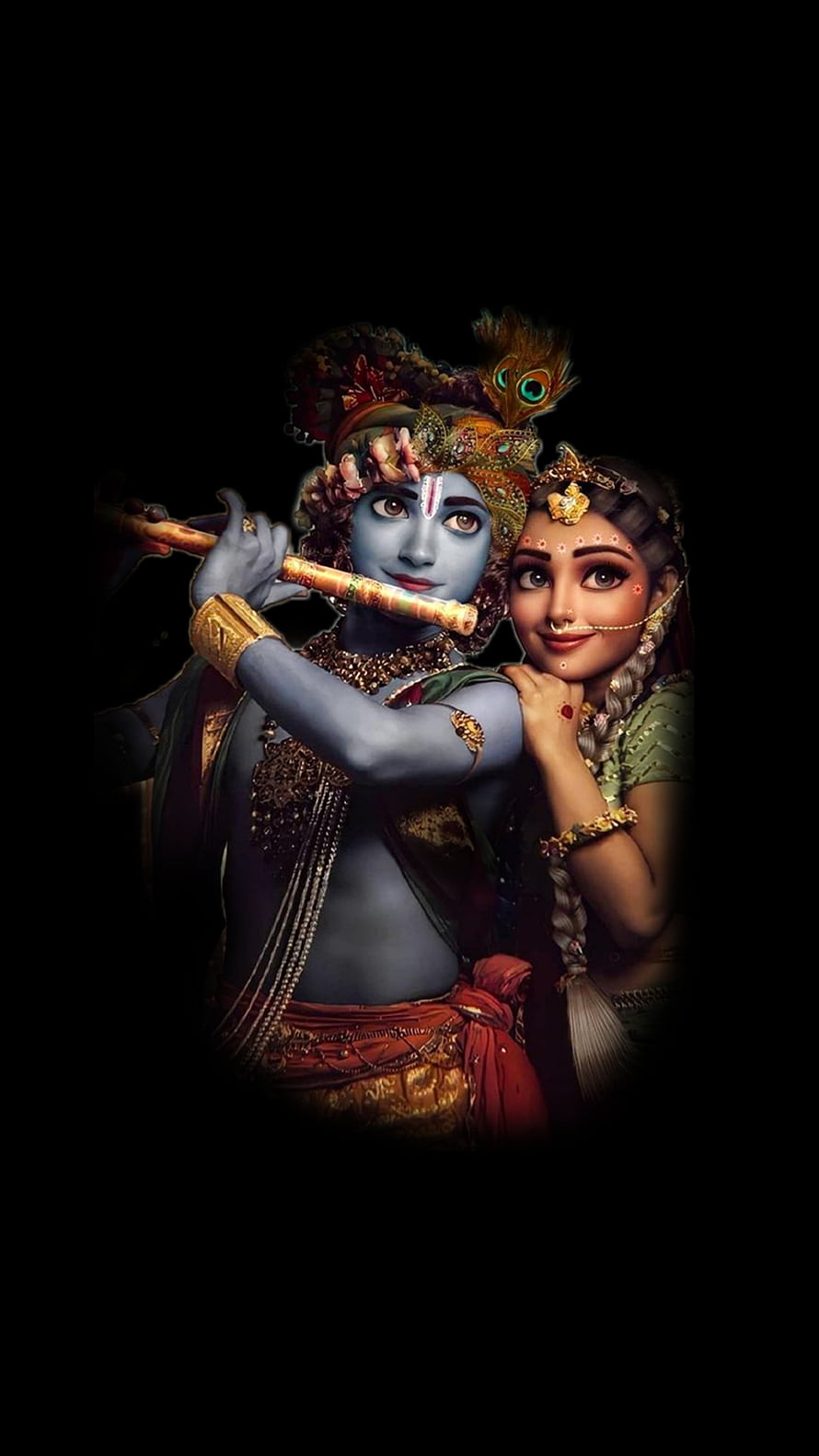 Radha Krishna Digital Art Illustration with Flute and Peacock Crown HD phone wallpaper