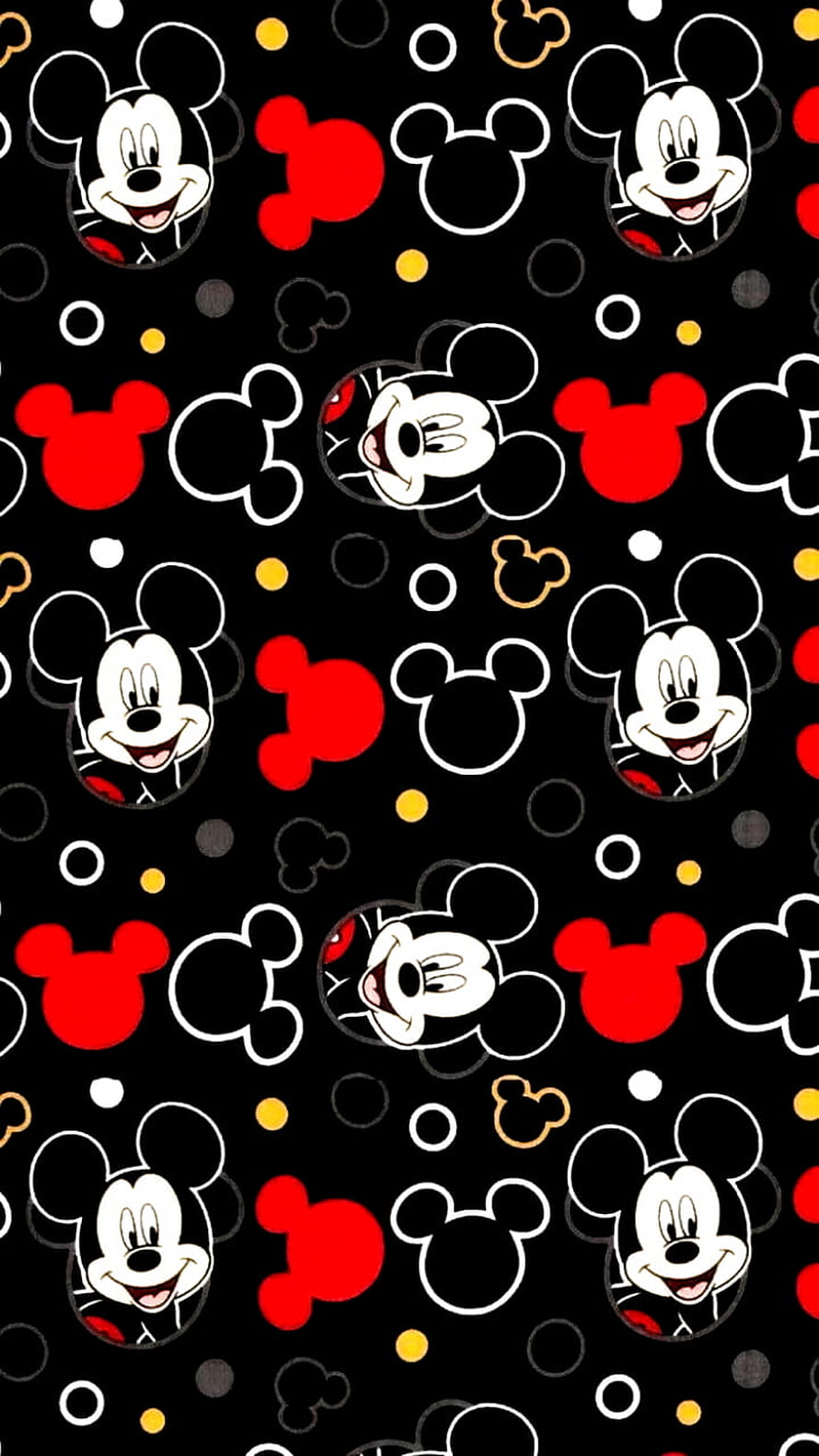 Mickey Mouse Pattern Wallpaper with Red Silhouettes and Classic Cartoon Faces on Black Background HD phone wallpaper