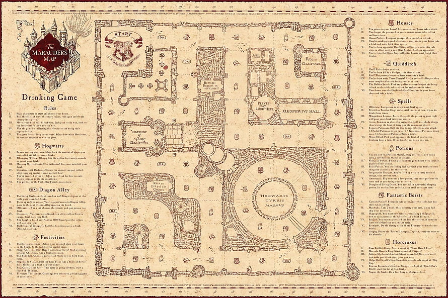 Harry Potter Marauder's Map Board Game Layout with Hogwarts Castle and Quidditch Pitch HD wallpaper