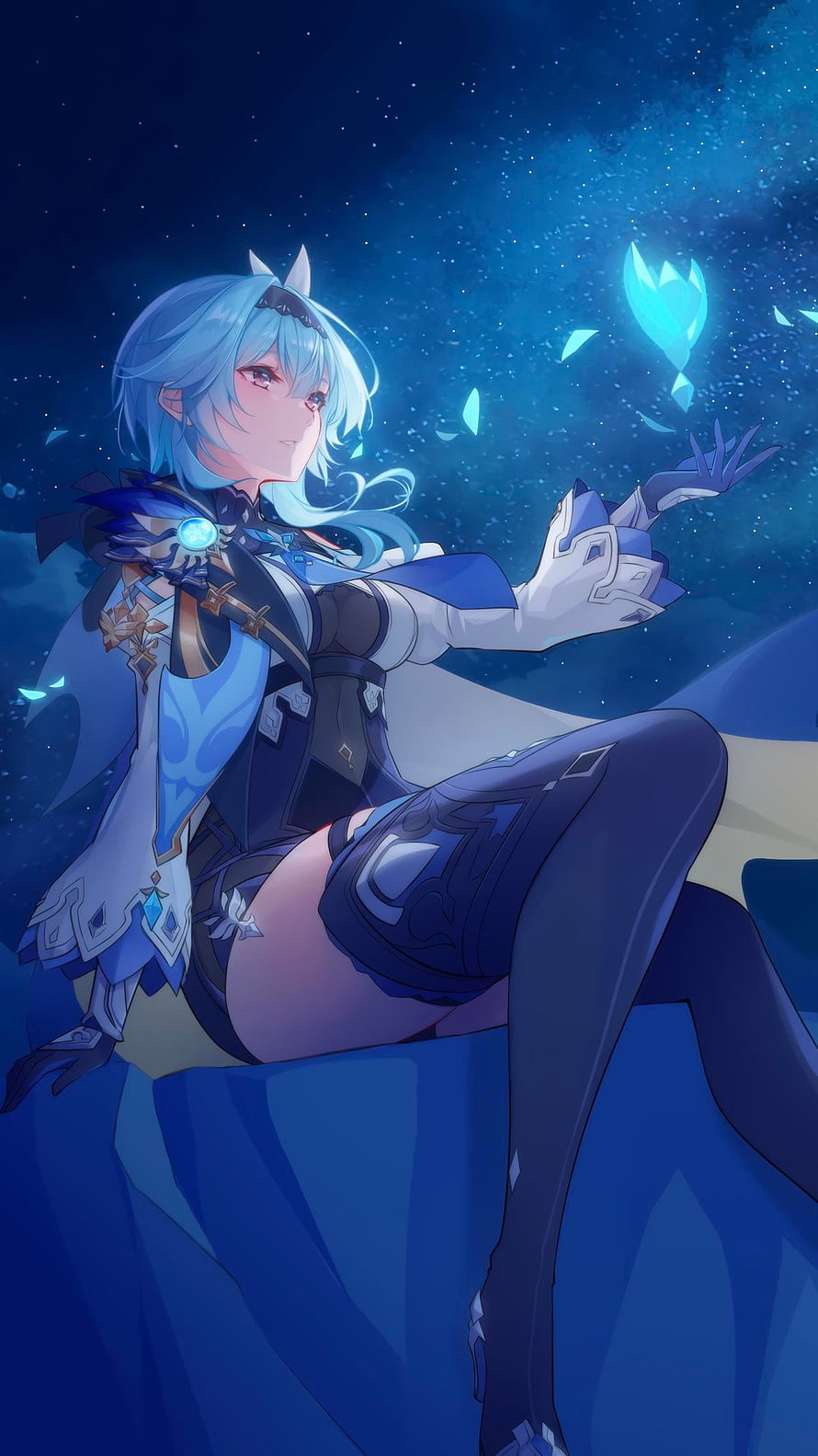 Eula from Genshin Impact Releasing Cryo Energy in a Starlit Night Scene HD phone wallpaper
