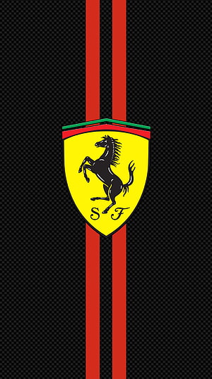 Ferrari Scuderia Logo on Carbon Fiber Background with Red Stripes HD phone wallpaper