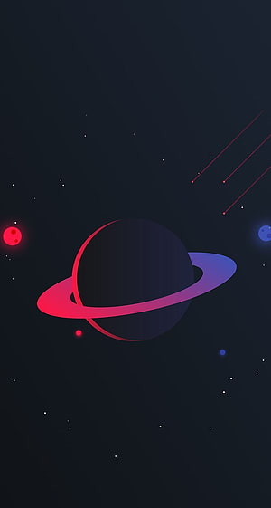 Minimalist Ringed Planet in Deep Space with Neon Gradient Accents and Shooting Stars HD phone wallpaper