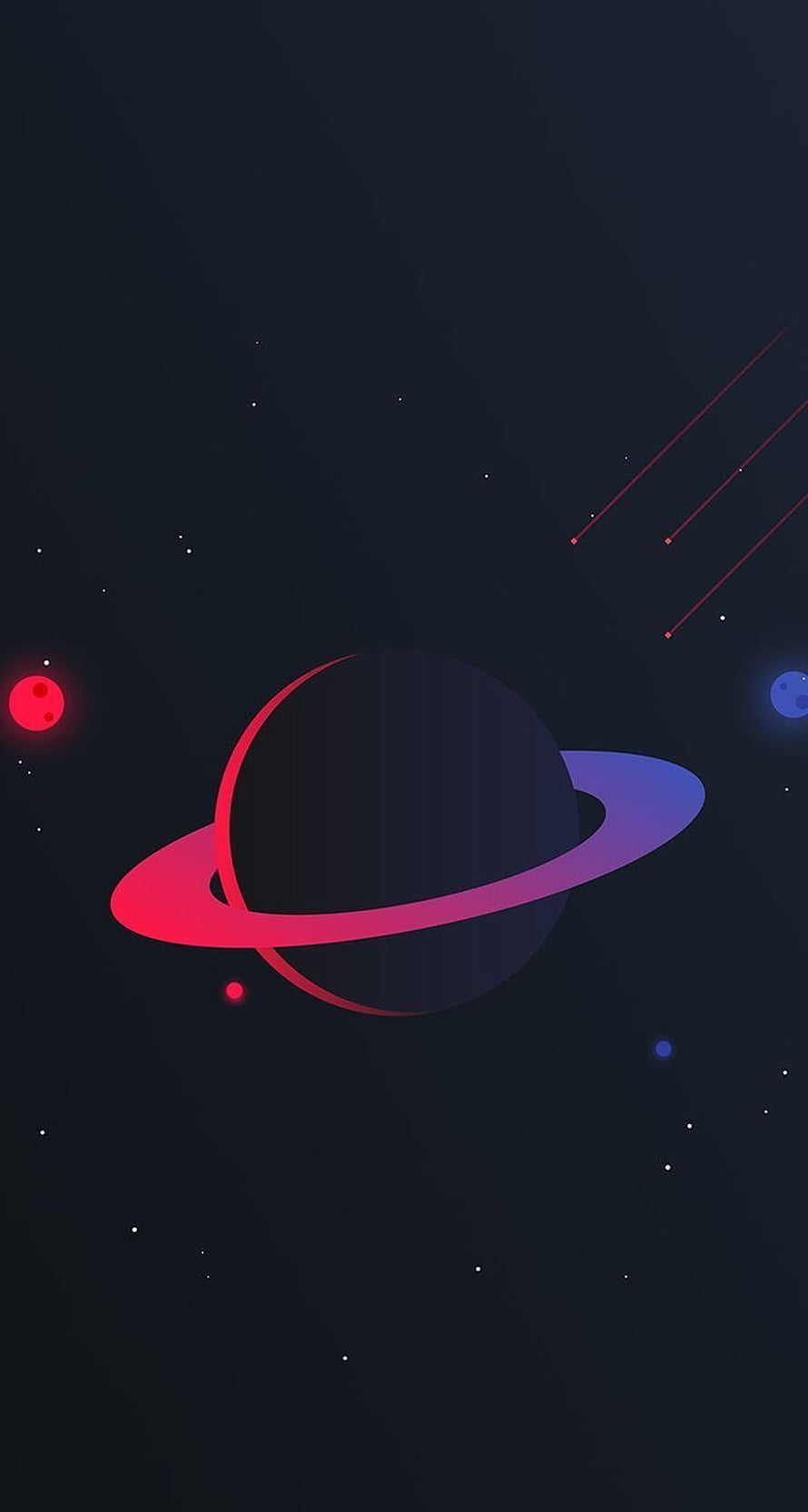 Minimalist Ringed Planet in Deep Space with Neon Gradient Accents and Shooting Stars HD phone wallpaper