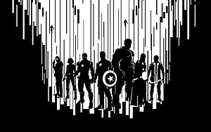 Avengers Team Silhouette With Glitch Effect Black And White HD wallpaper