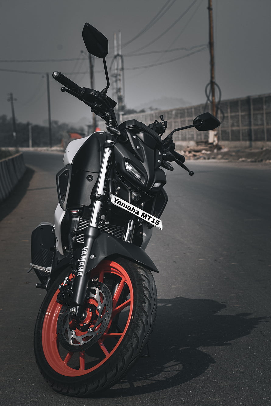 Yamaha MT15 Motorcycle with Red Wheels on Asphalt Road HD phone wallpaper