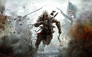 Assassin's Creed Rogue: Connor Running Through Revolutionary War Battlefield HD wallpaper