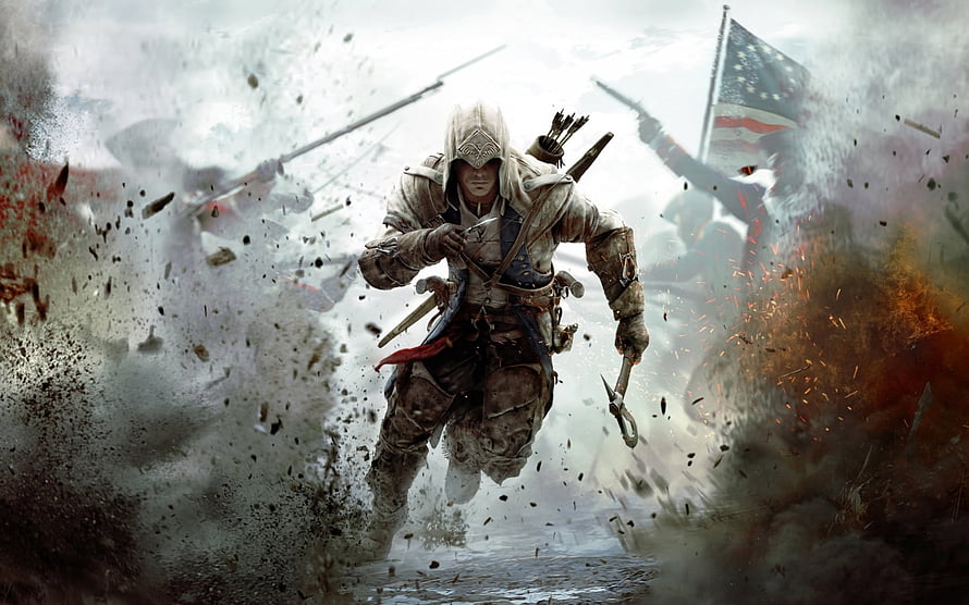 Assassin's Creed Rogue: Connor Running Through Revolutionary War Battlefield HD wallpaper