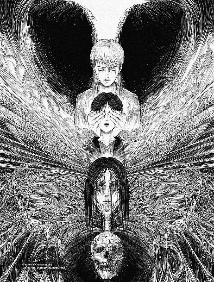 Attack on Titan Founding Titan and The Rumbling Black and White Illustration HD phone wallpaper