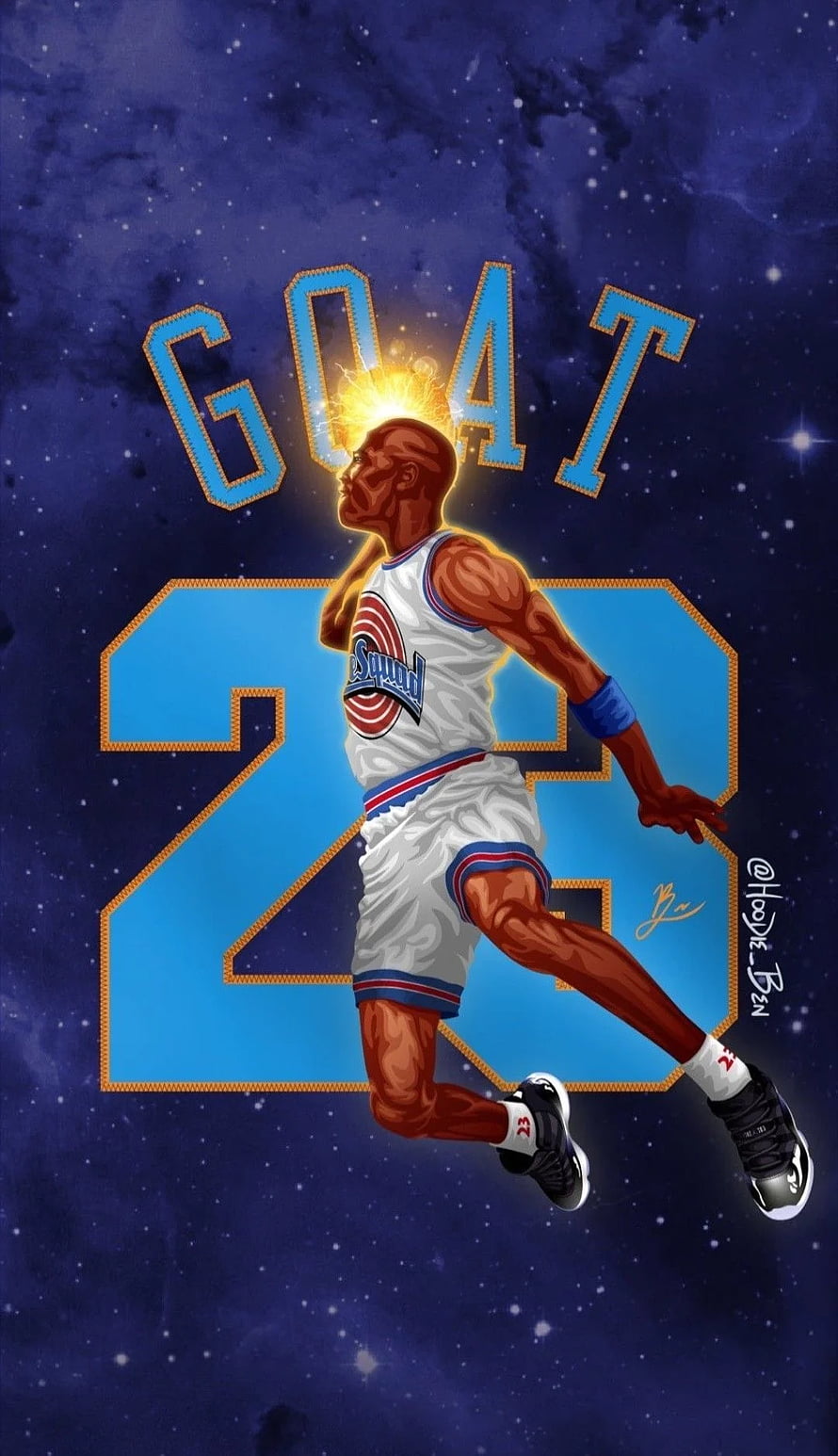 Michael Jordan GOAT Tribute Digital Art with Chicago Bulls Jersey and Cosmic Background HD phone wallpaper