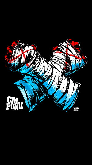 CM Punk AEW Crossed Fists Illustration with Bandages and Red X Marks HD phone wallpaper