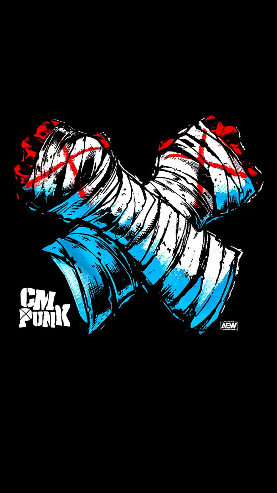 CM Punk AEW Crossed Fists Illustration with Bandages and Red X Marks HD phone wallpaper