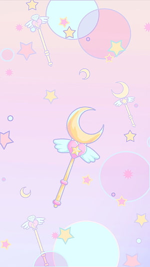 Pastel Moon Wand and Stars Magical Girl Aesthetic Wallpaper HD phone wallpaper