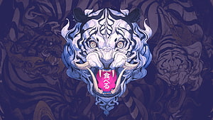 Chun Lo White Tiger Demon Illustration in Japanese Art Style HD wallpaper