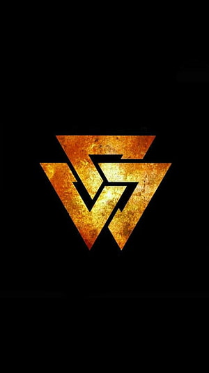 Golden Triskelion Logo with Textured Metal Finish on Black Background HD phone wallpaper