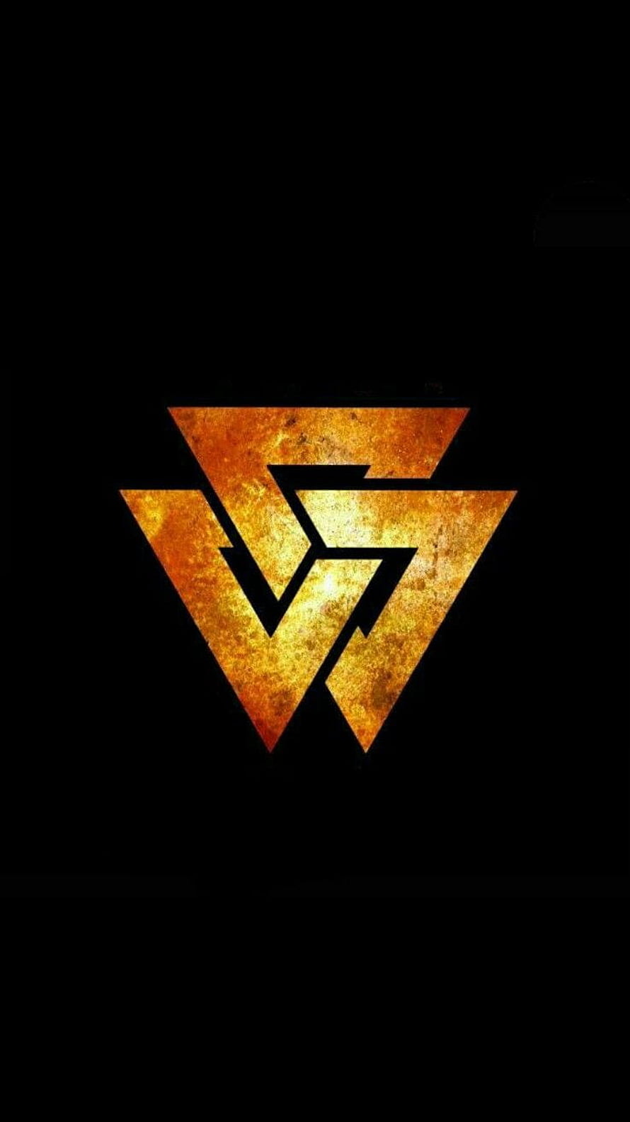 Golden Triskelion Logo with Textured Metal Finish on Black Background HD phone wallpaper
