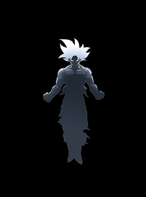 Goku Ultra Instinct Silhouette with White Hair on Black Background HD phone wallpaper