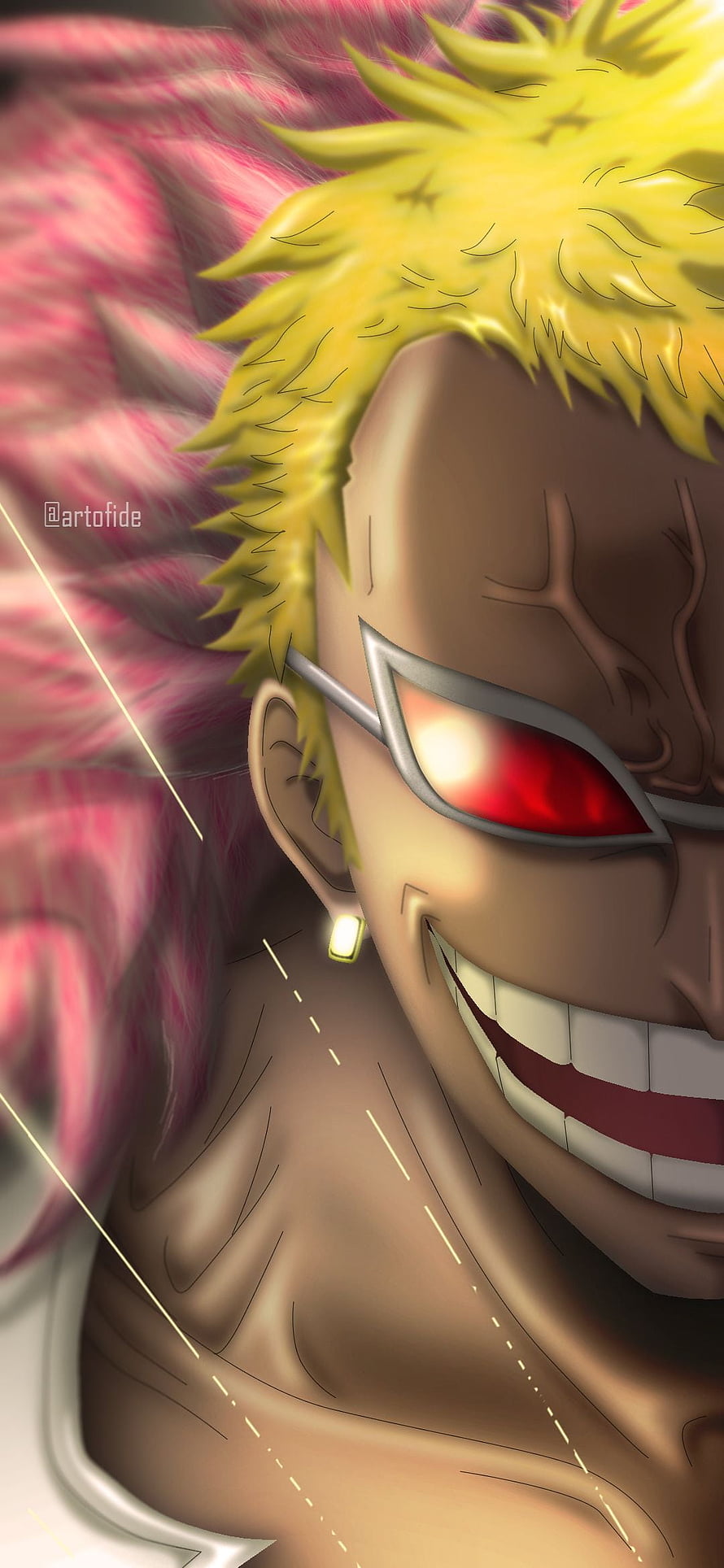 Donquixote Doflamingo Anime Portrait with Red Eyes and Spiky Blonde Hair HD phone wallpaper