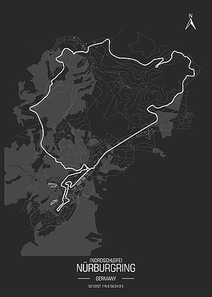 Nürburgring Nordschleife Circuit Map Poster in Minimalist Monochrome Style HD phone wallpaper